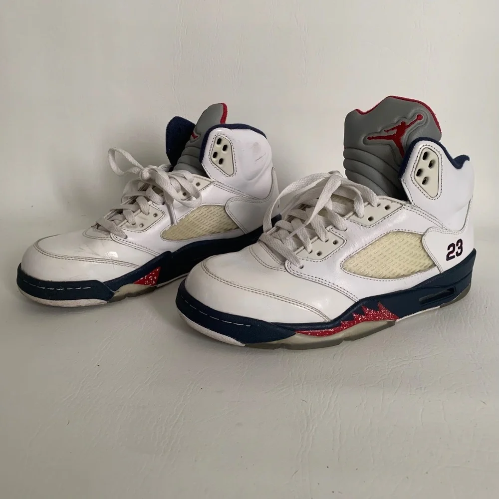 Nike Air Jordan 5 Retro White/Varsity Red-Mid Navy 9